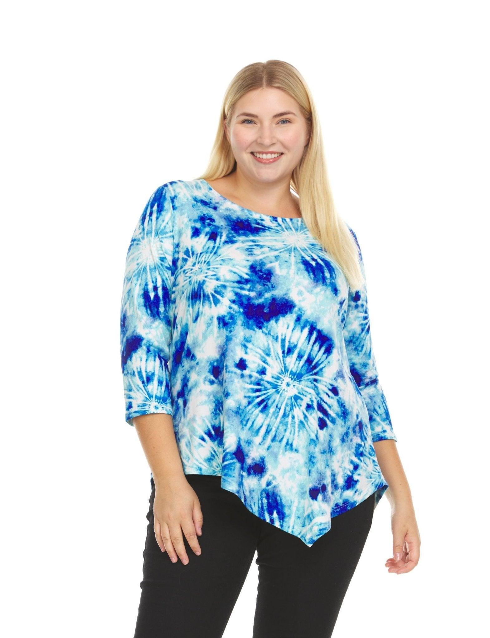 Tye Dye 3/4 Sleeeve Asymetrical Hem Top - Plus Product Image