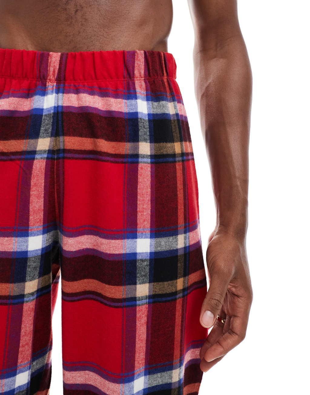 ASOS DESIGN pajama set with plaid shirt and bottoms in red Product Image