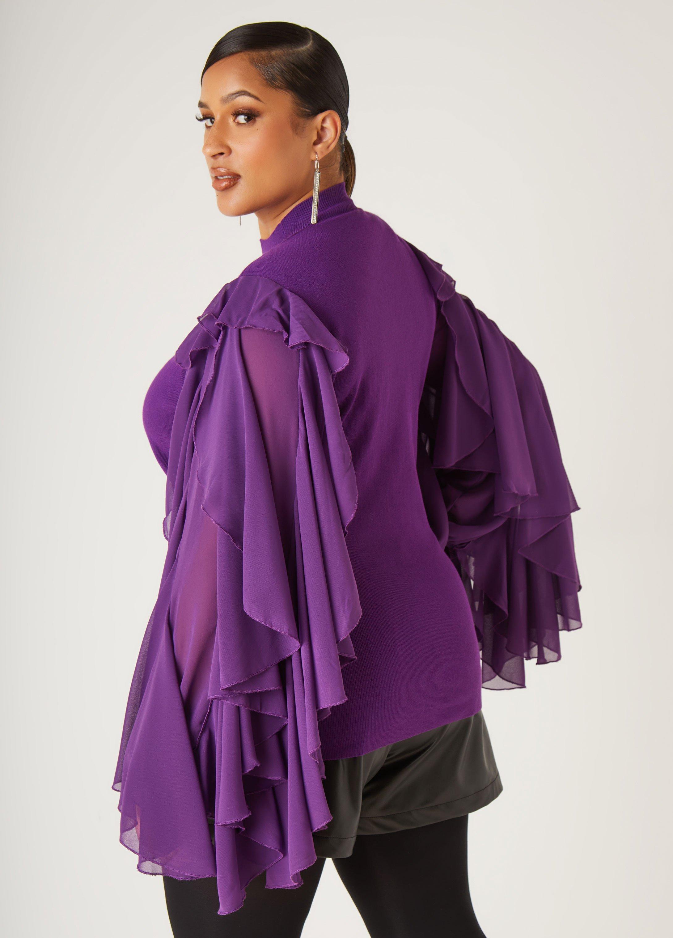 Ruffled Organza Sleeved Sweater Product Image