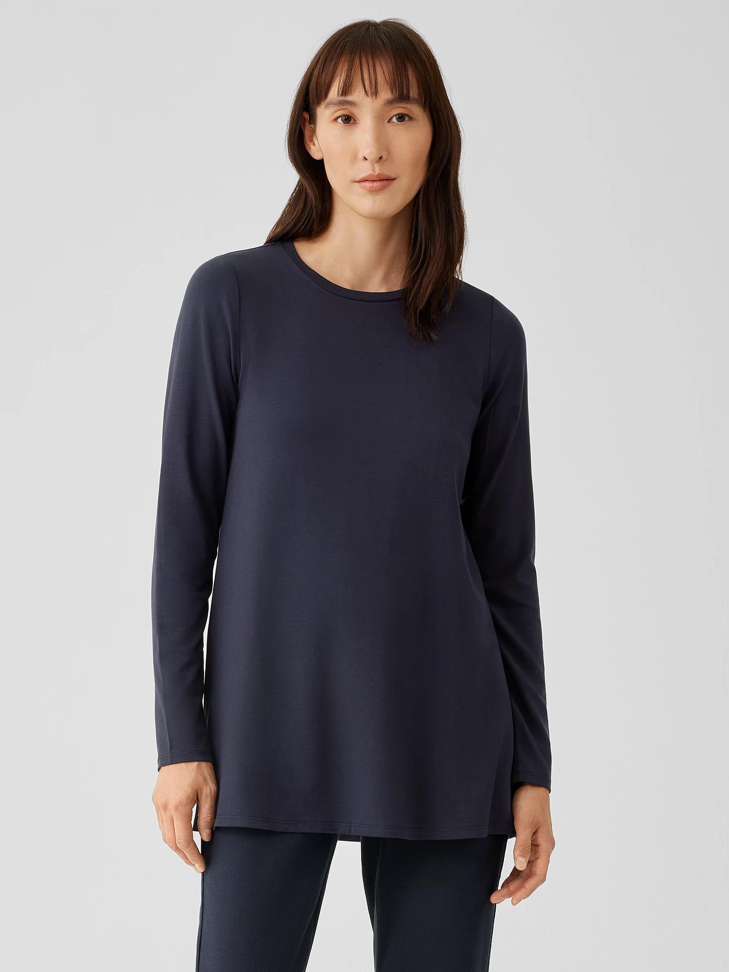 EILEEN FISHER Stretch Jersey Knit Crew Neck Long Topfemale Product Image