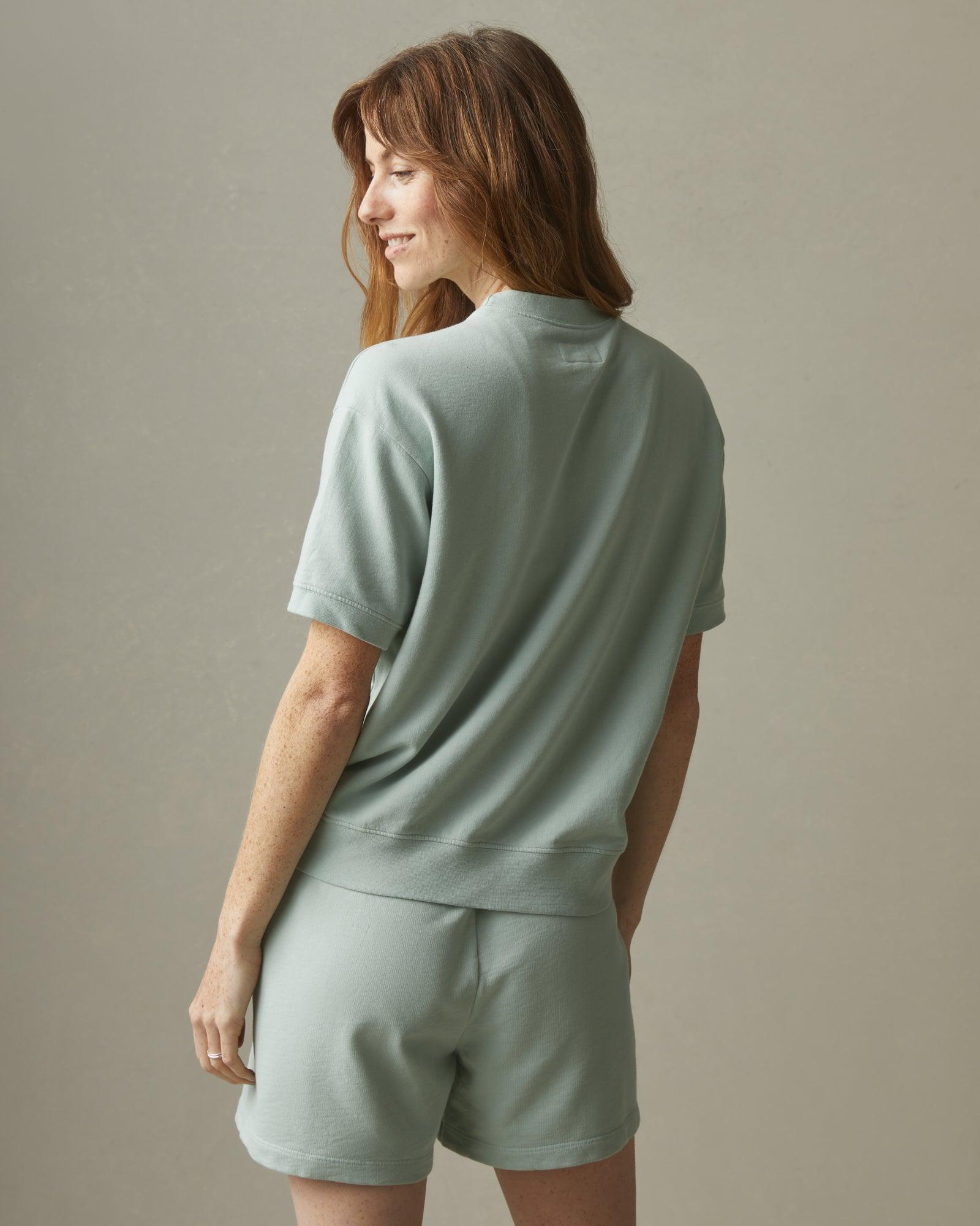 French Terry Short Sleeve Sweatshirt - Aqua Grey Female Product Image