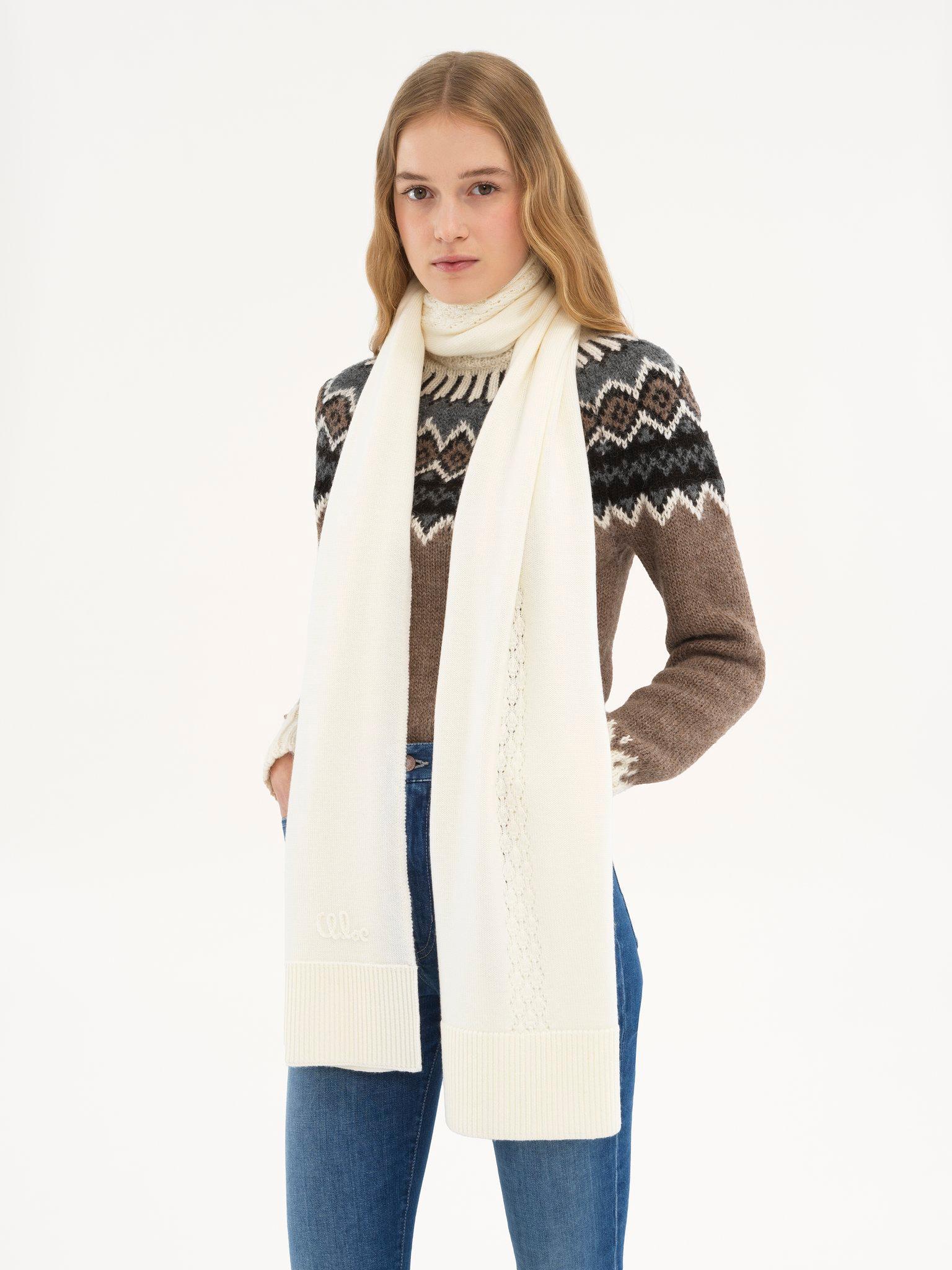 The Chloé Lace Knit scarf in wool & lace jacquard Product Image