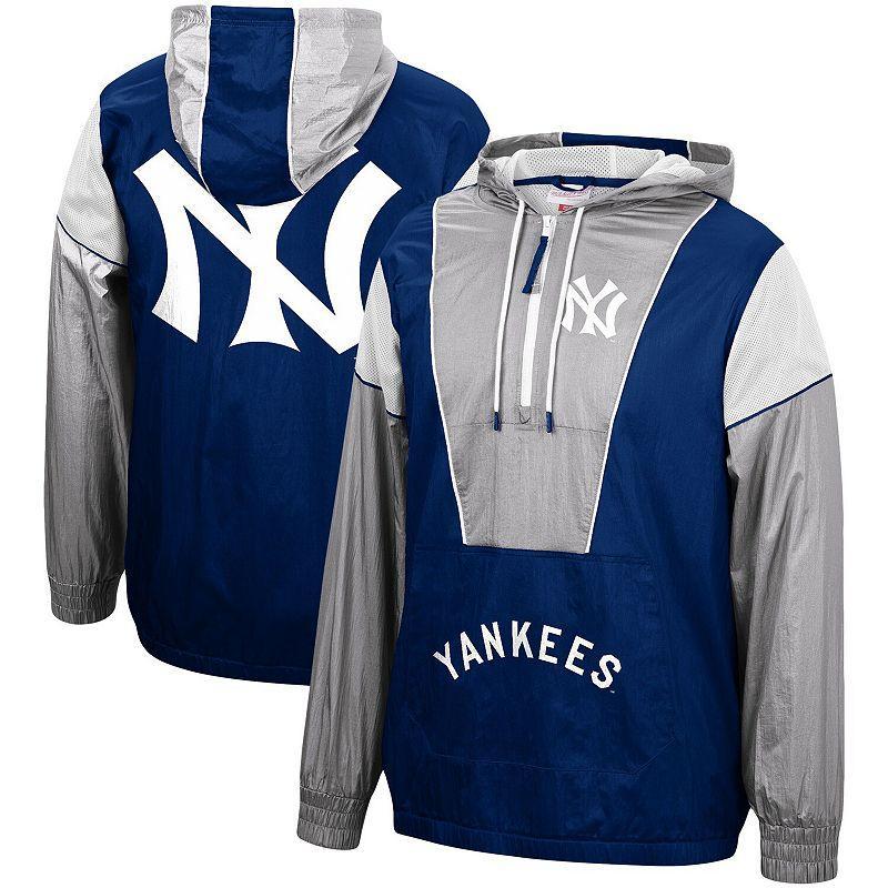 Mens Mitchell & Ness New York Yankees Highlight Reel Windbreaker Half-Zip Hoodie Jacket Blue Product Image