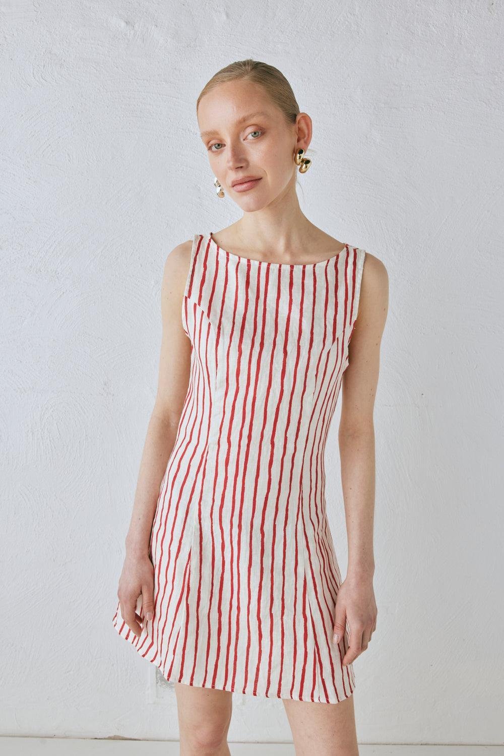 Chloe Linen Mini Dress Stripe Product Image