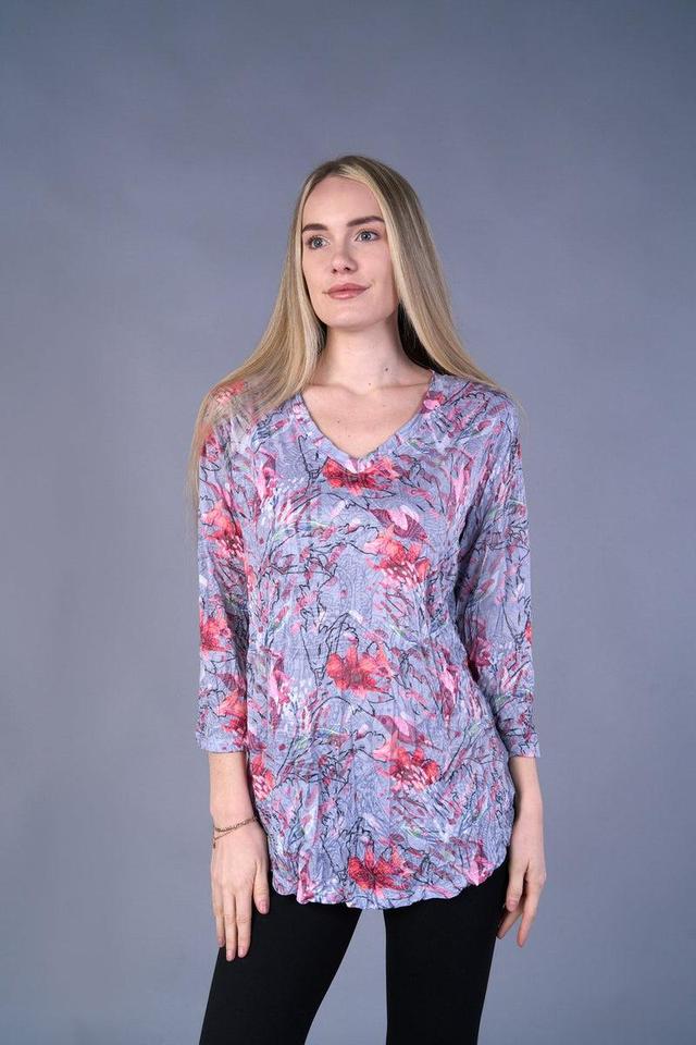 Grey Flower Crinkle Top Product Image