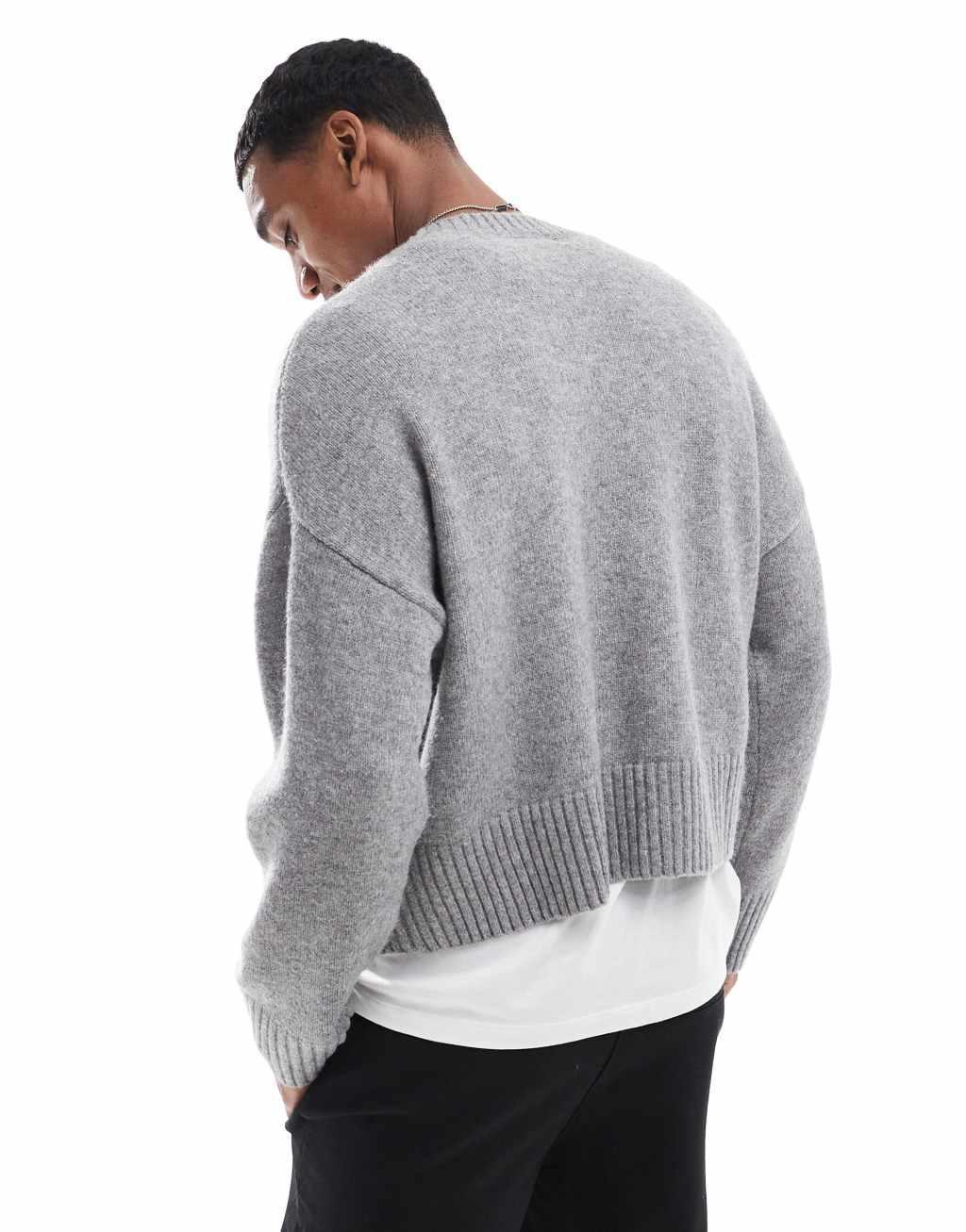 Bershka heavy knit sweater in gray Product Image