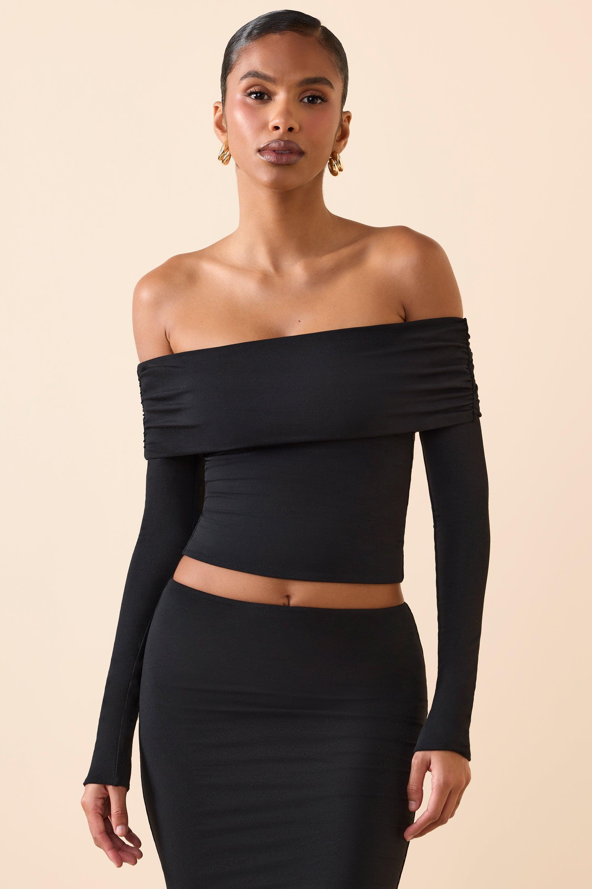 Modal Off-Shoulder Long-Sleeve Top in Black Product Image