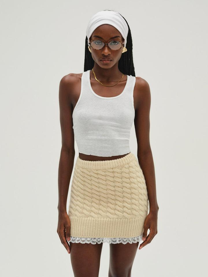 Milana Knit Mini Skirt — Ivory Product Image