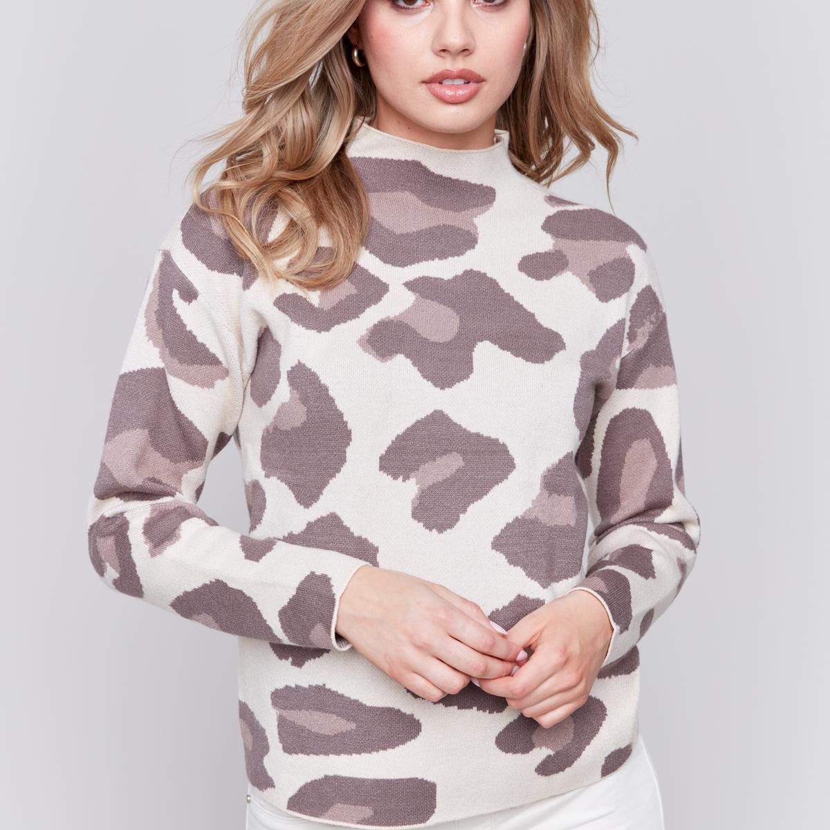 Animal Jacquard Mock Neck Drop Shoulder Sweater Product Image