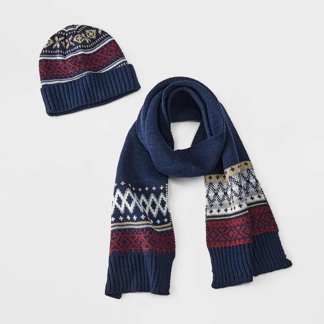 Mens Striped Scarf and Beanie Set - Goodfellow & Co Navy Blue Product Image