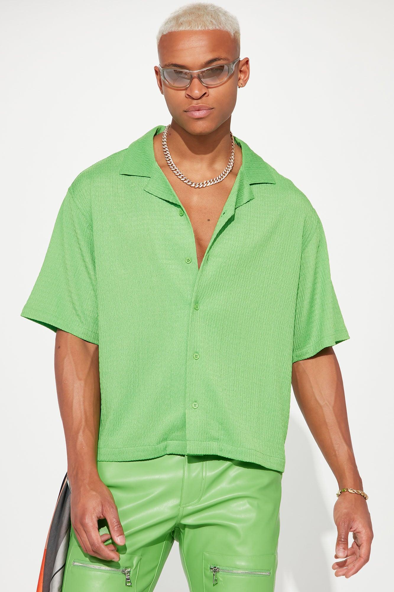 You Can Feel It Textured Short Sleeve Button Up - Green Product Image