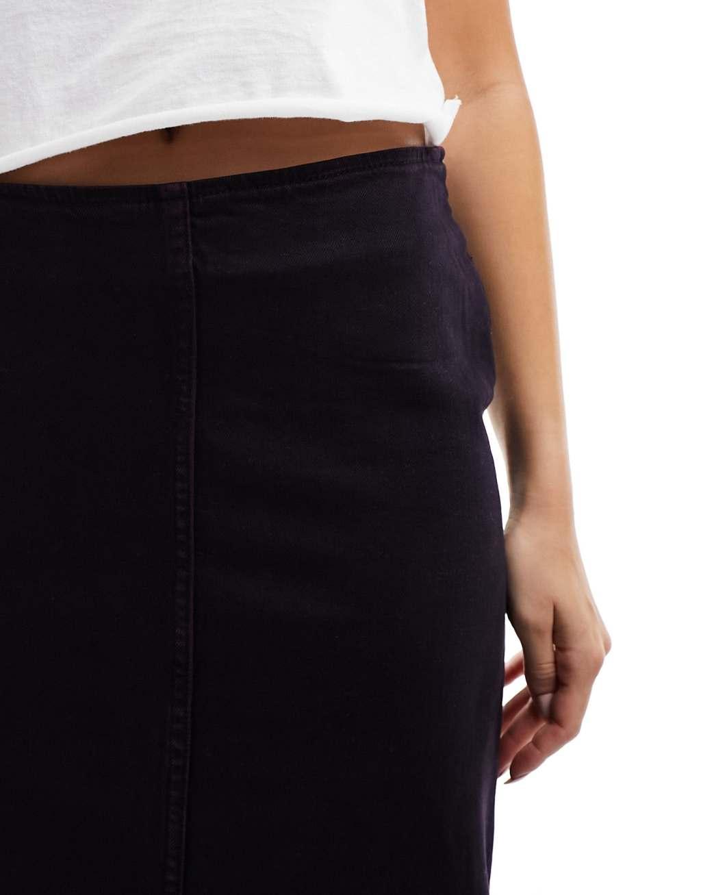 Monki denim midi skirt with front split Product Image