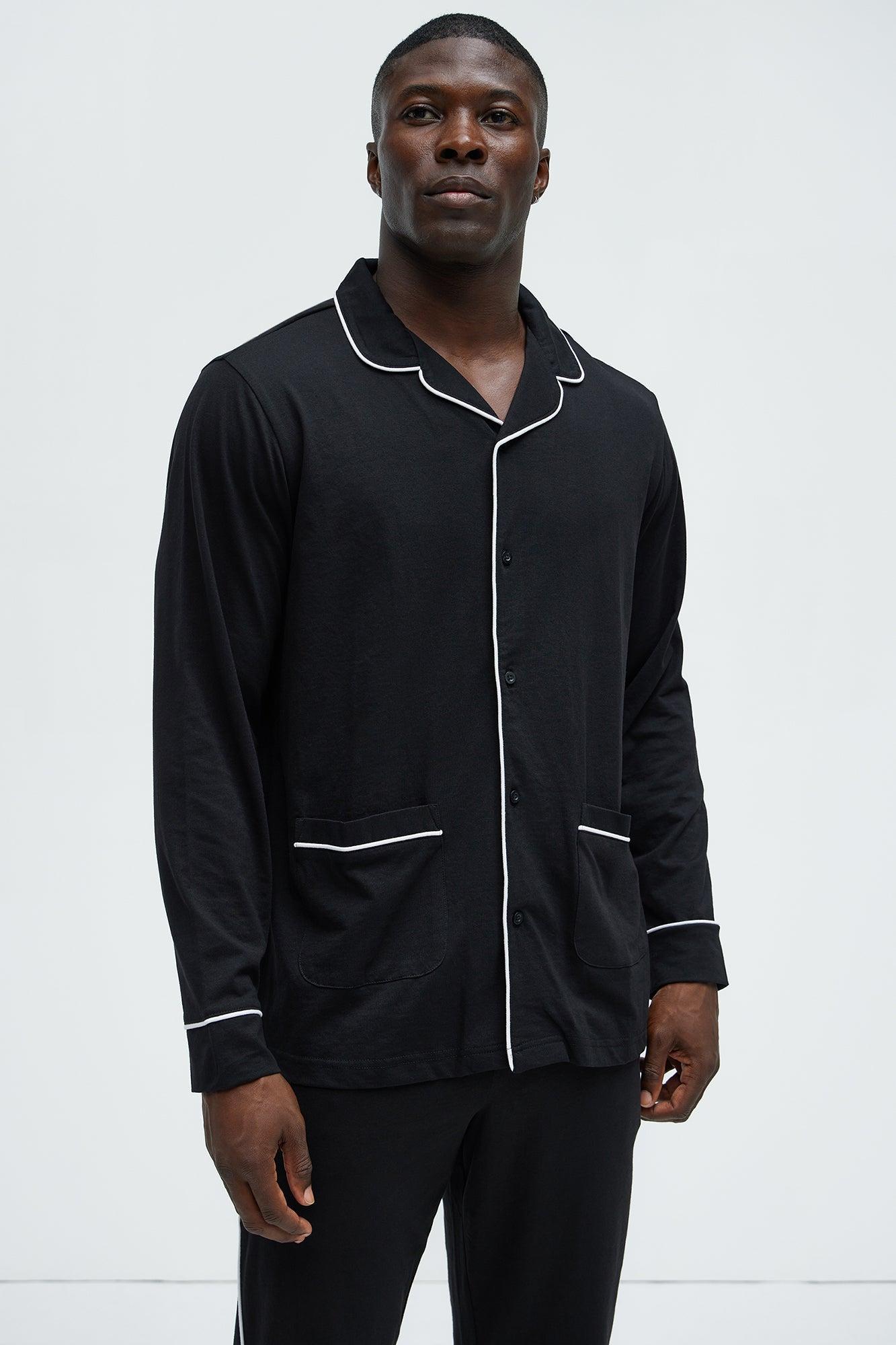 Modal Relaxed Pajama Long Sleeve - Black Product Image