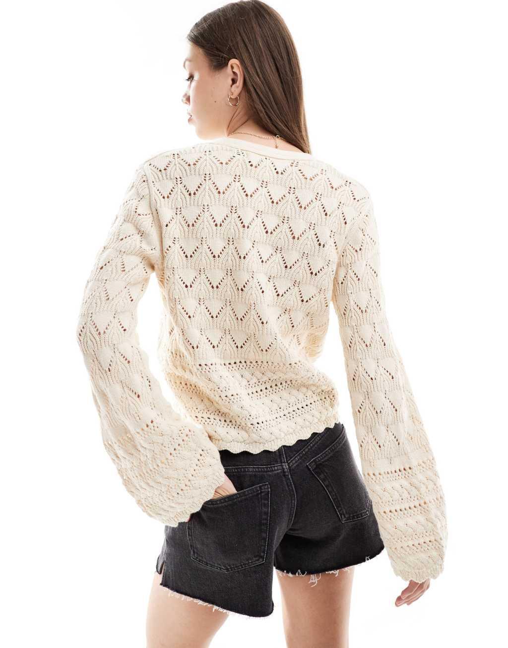 Vero Moda open knit cardigan in cream Product Image