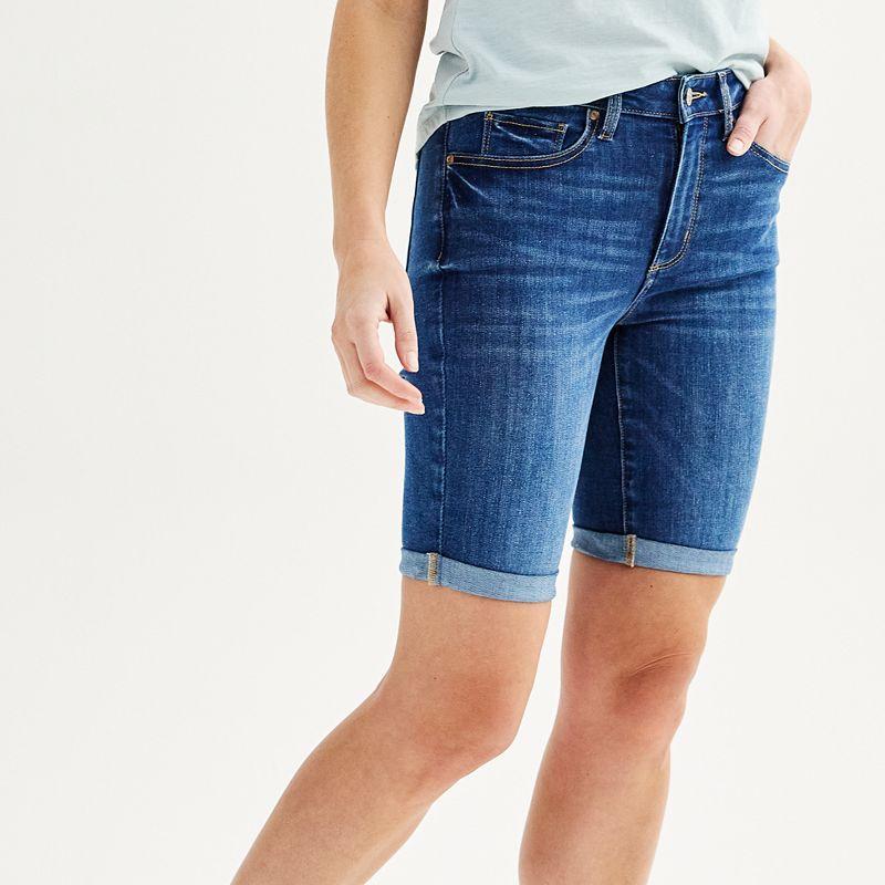 Petite Sonoma Goods For Life Roll Cuff Jean Bermuda Shorts, Womens Light Blue Product Image