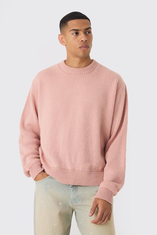 Oversized Boxy Brushed Knitted Sweater | boohooMAN USA Product Image