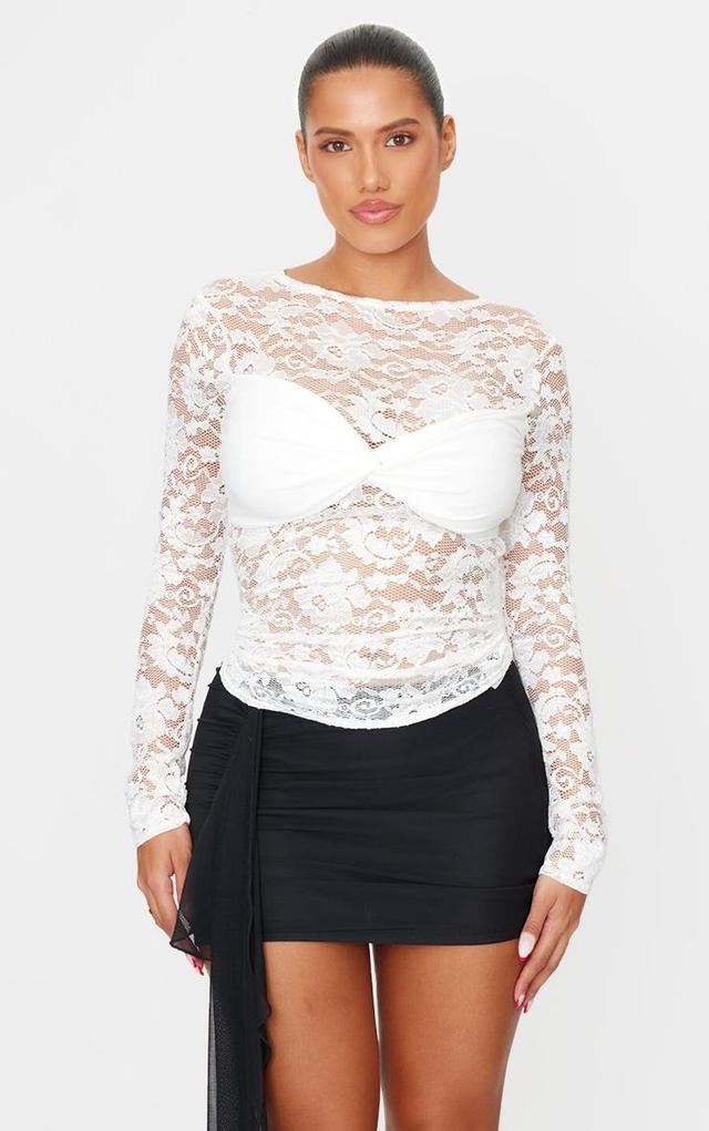 Shape White Drape Detail Lace Top Product Image