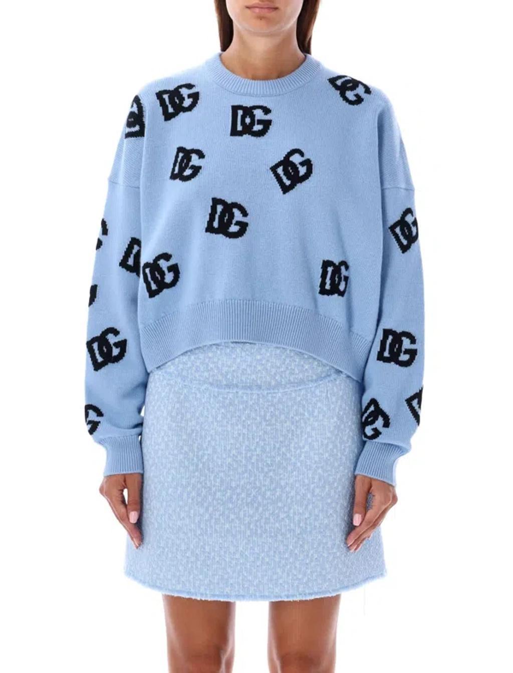 Ribbed Crew Neck Knitwear With Long Sleeves In Blue Product Image