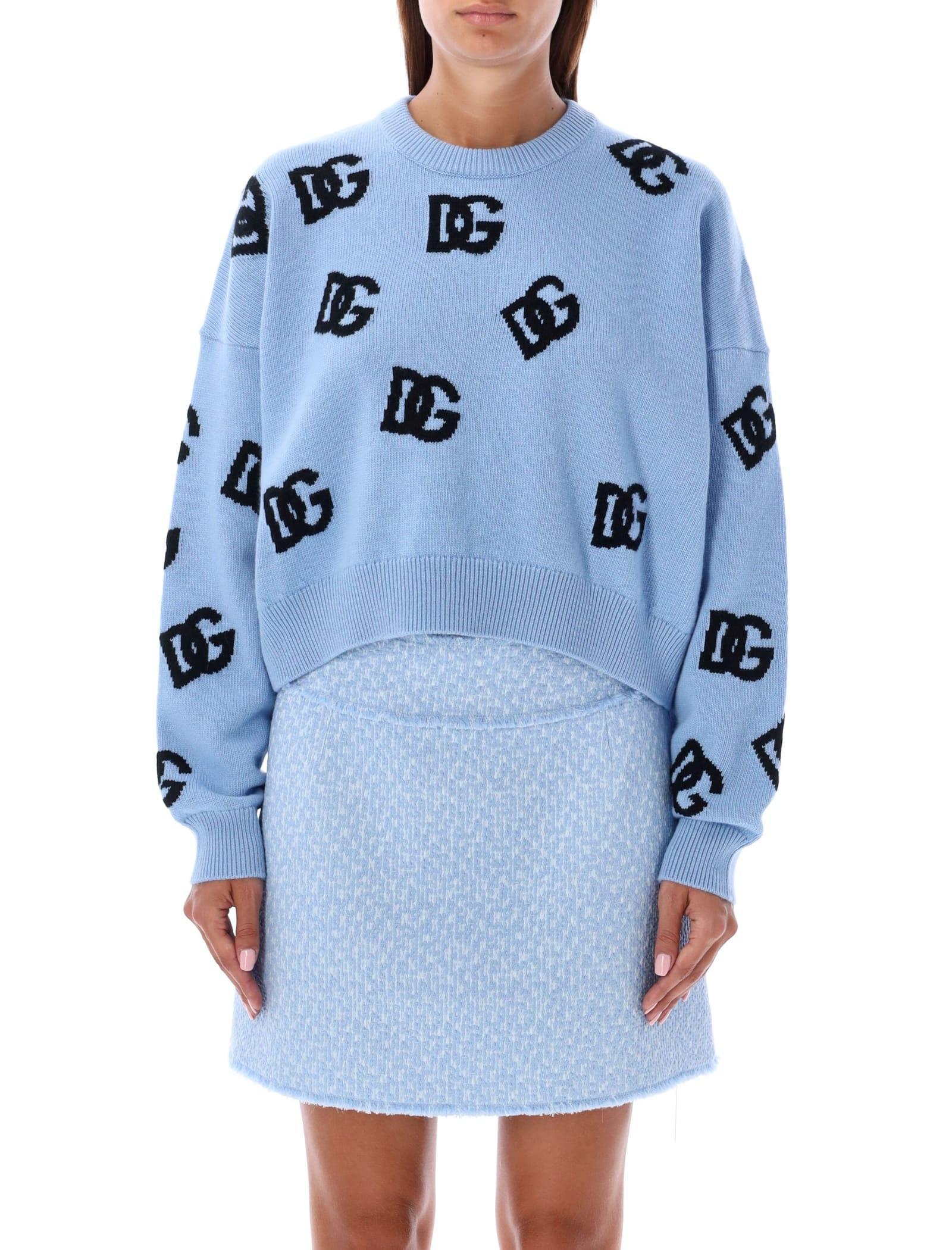 Ribbed Crew Neck Knitwear With Long Sleeves In Blue Product Image