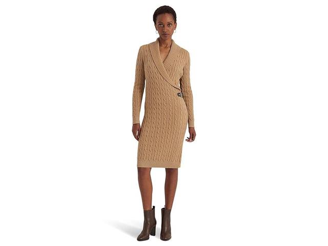 Lauren Ralph Lauren Womens Cable-Knit Buckle-Trim Sweater Dress Product Image