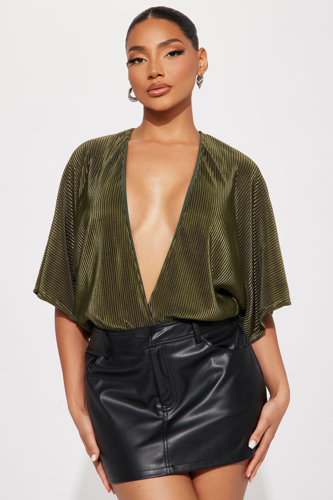 Mariah Plisse Bodysuit - Olive Product Image