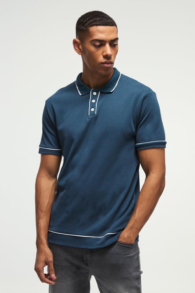 Contrast Tipped Interlock Polo | boohooMAN USA Product Image