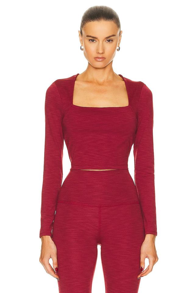 Beyond Yoga Heather Rib Frame Cropped Pullover Top in Rose Product Image