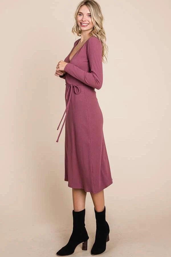 Mauve Surplus Long Sleeve Tie Dress Female Product Image