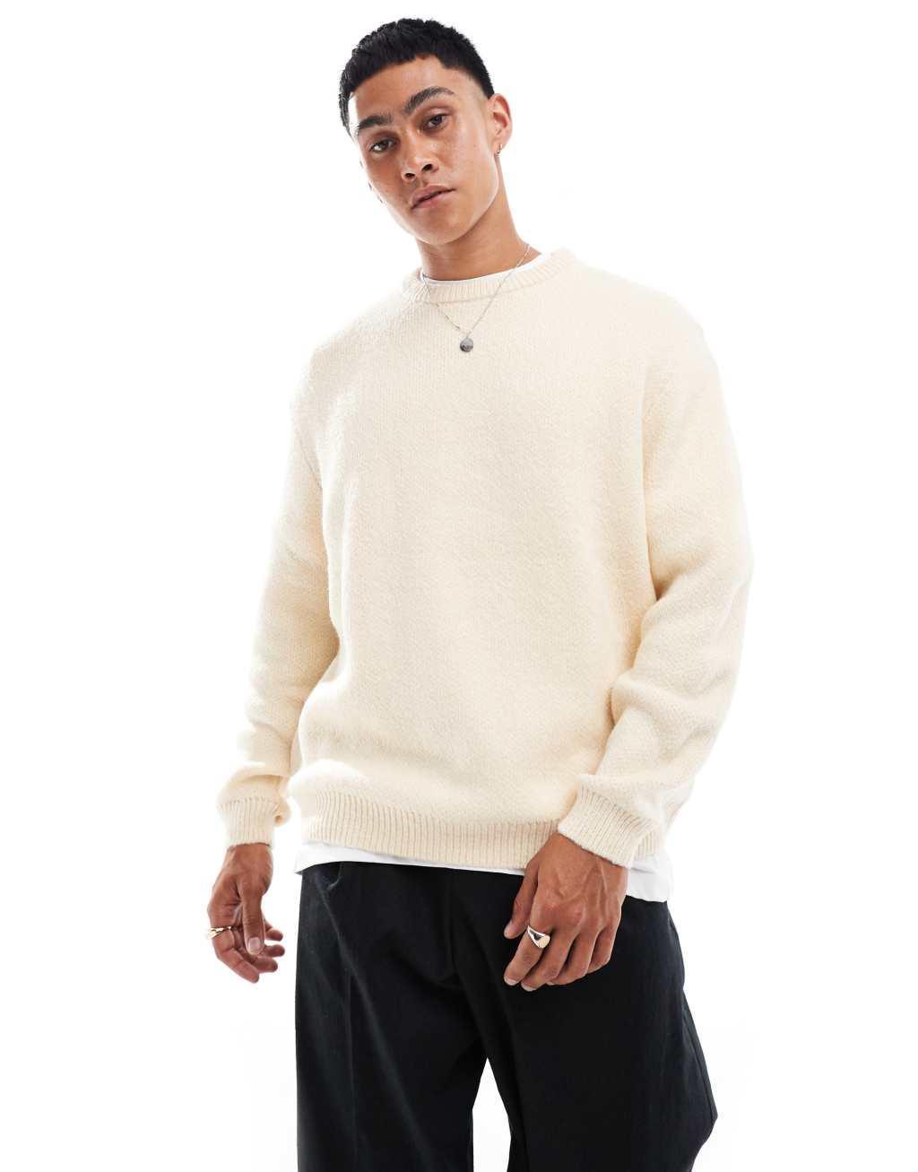 ASOS DESIGN oversized brushed knit sweater in oatmeal Product Image