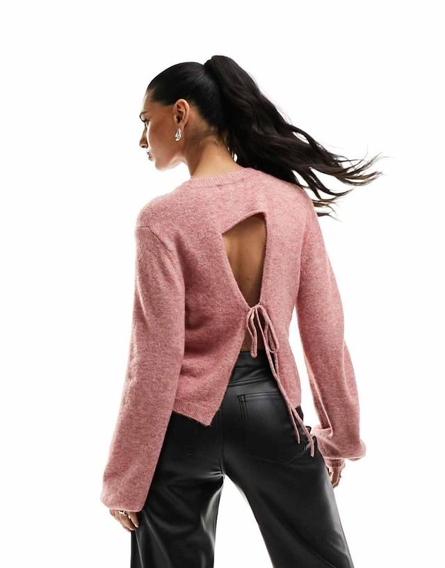 Aria Cove open back wide sleeve sweater in pink Product Image