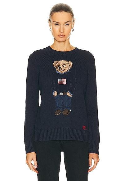 Polo Ralph Lauren Bear Long Sleeve Pullover Sweater in Navy Product Image