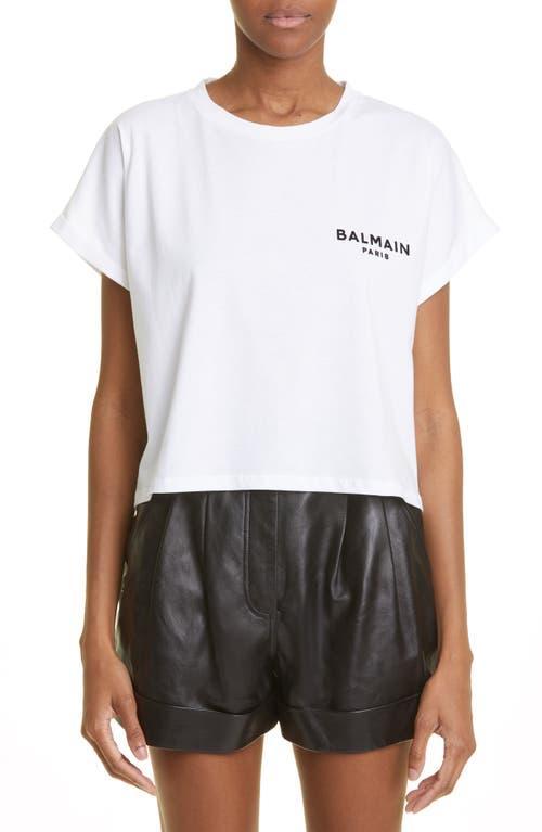 Balmain Flocked Logo Crop T-Shirt Product Image