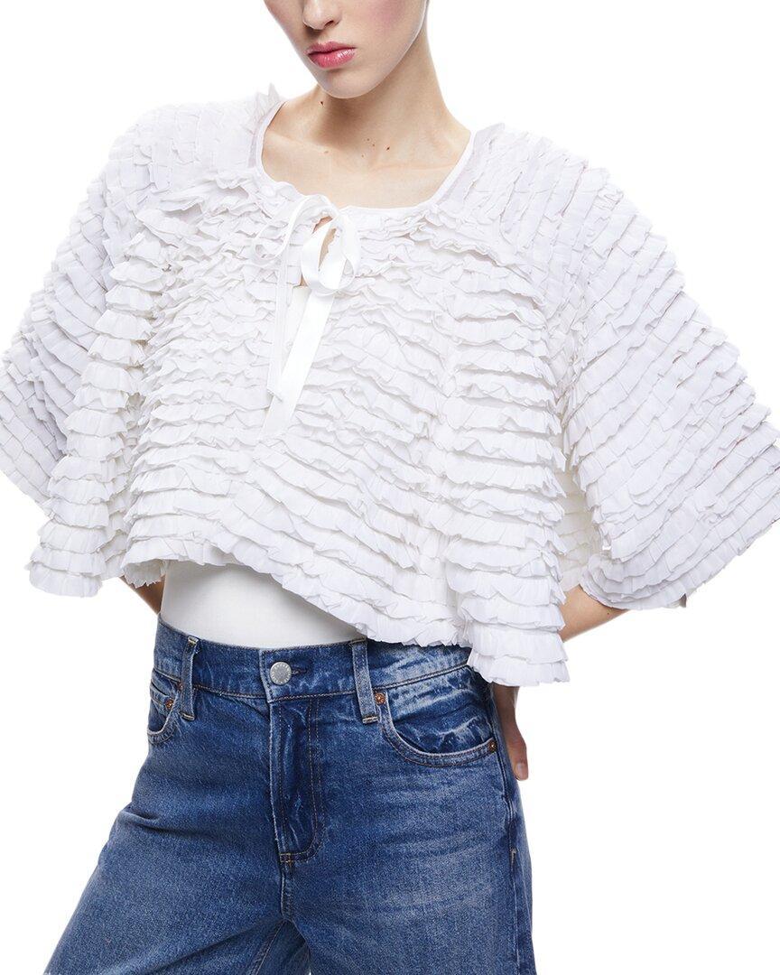 ALICE AND OLIVIA Loree Ruffle Crop Jacket In White Product Image