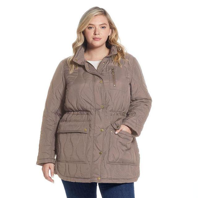 Plus Size Weathercast Hooded Quilted Anorak Jacket, Womens Brown Product Image