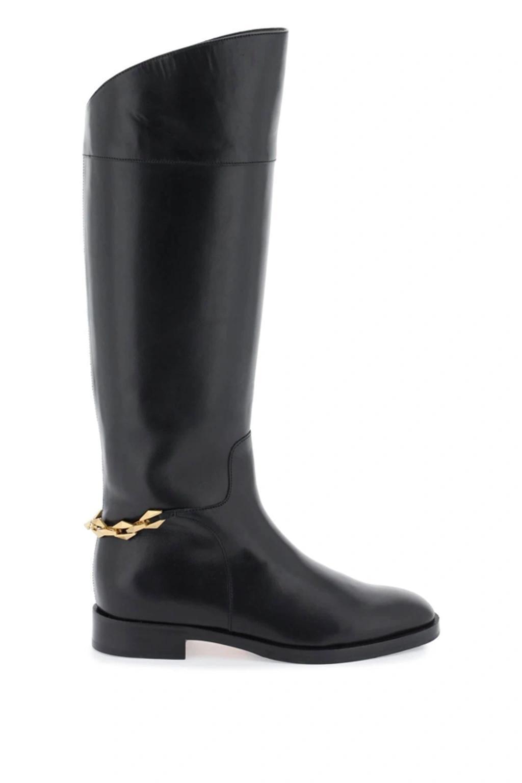 JIMMY CHOO Nell Leather Chain Tall Riding Boots In Black Product Image