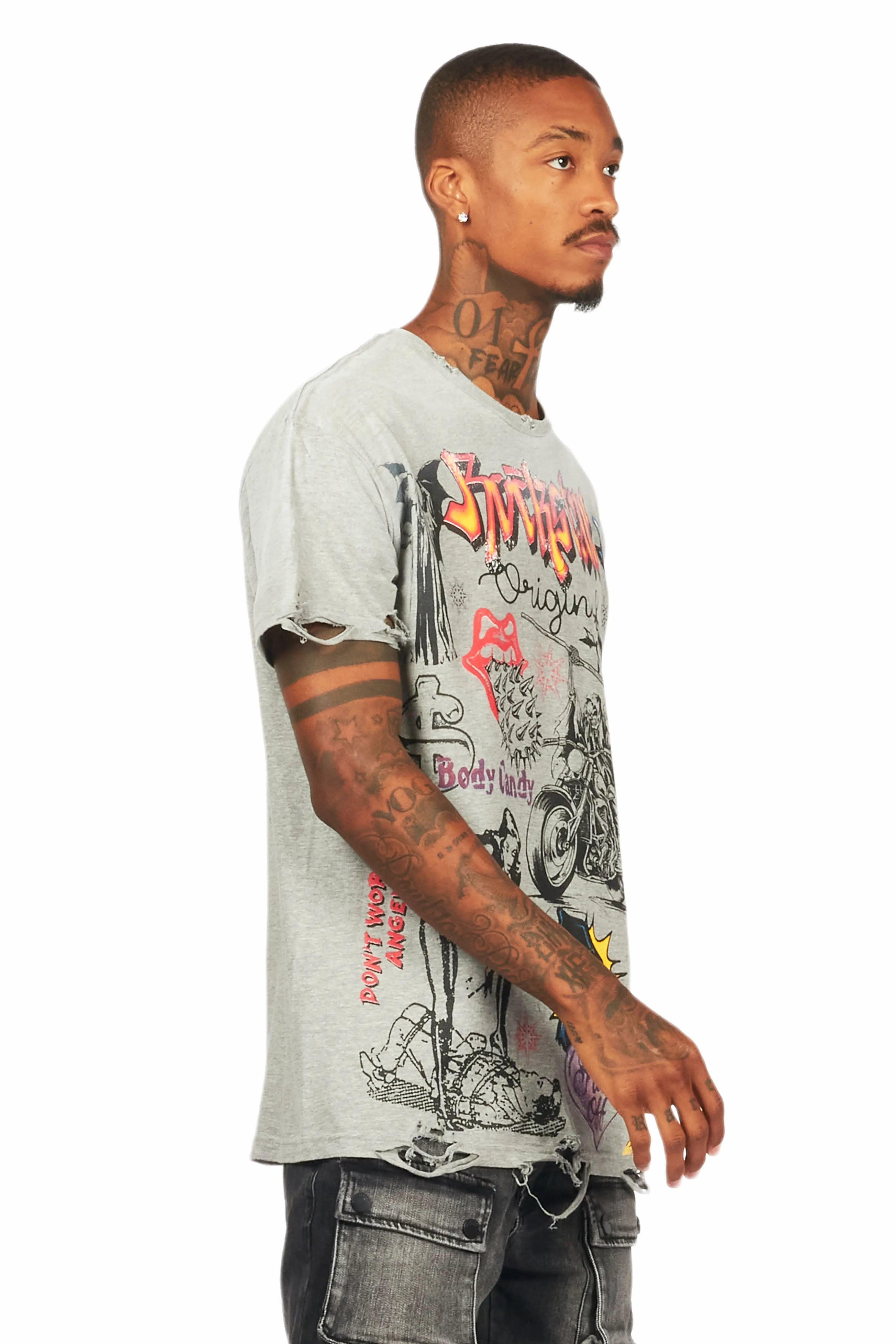 Shoota Heather Grey Oversized Graphic T-Shirt Male Product Image