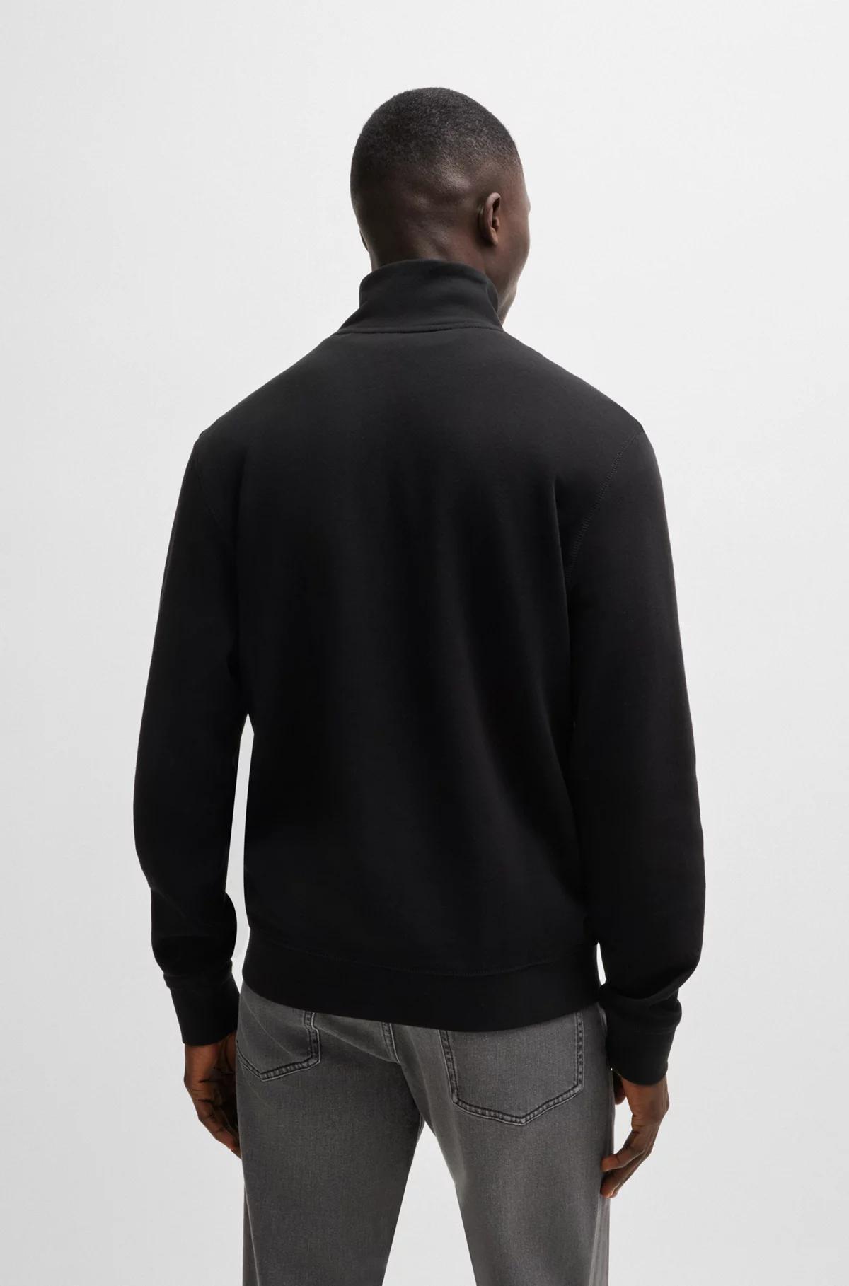 Boss- Cotton Terry Zip-Neck Sweatshirt with Logo Patch Product Image