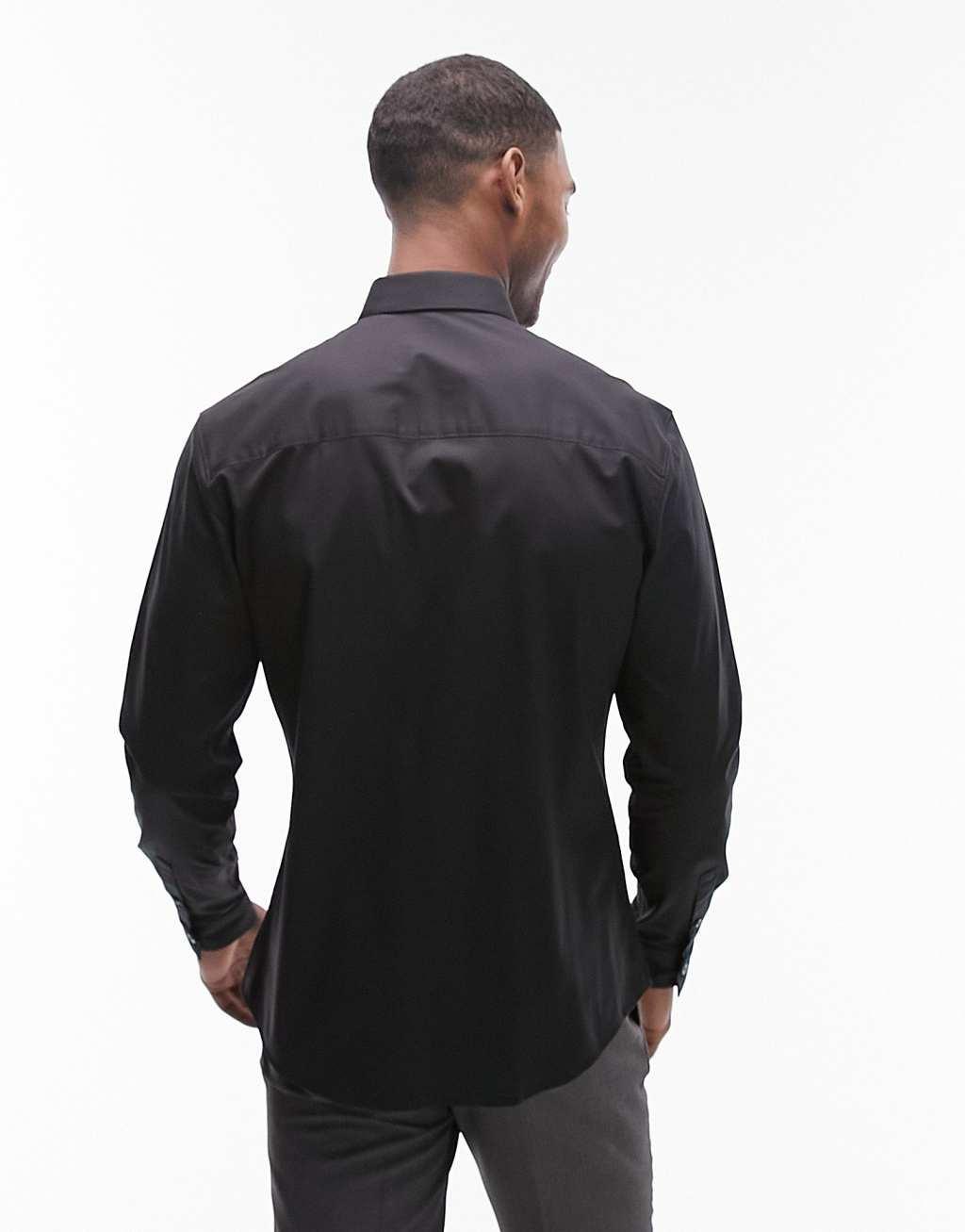 Topman long sleeve formal stretch shirt in black Product Image