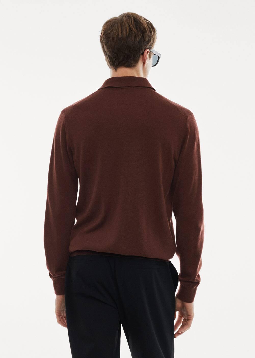 MANGO MAN - 100% merino wool long- sleeved polo shirt wineMen Product Image