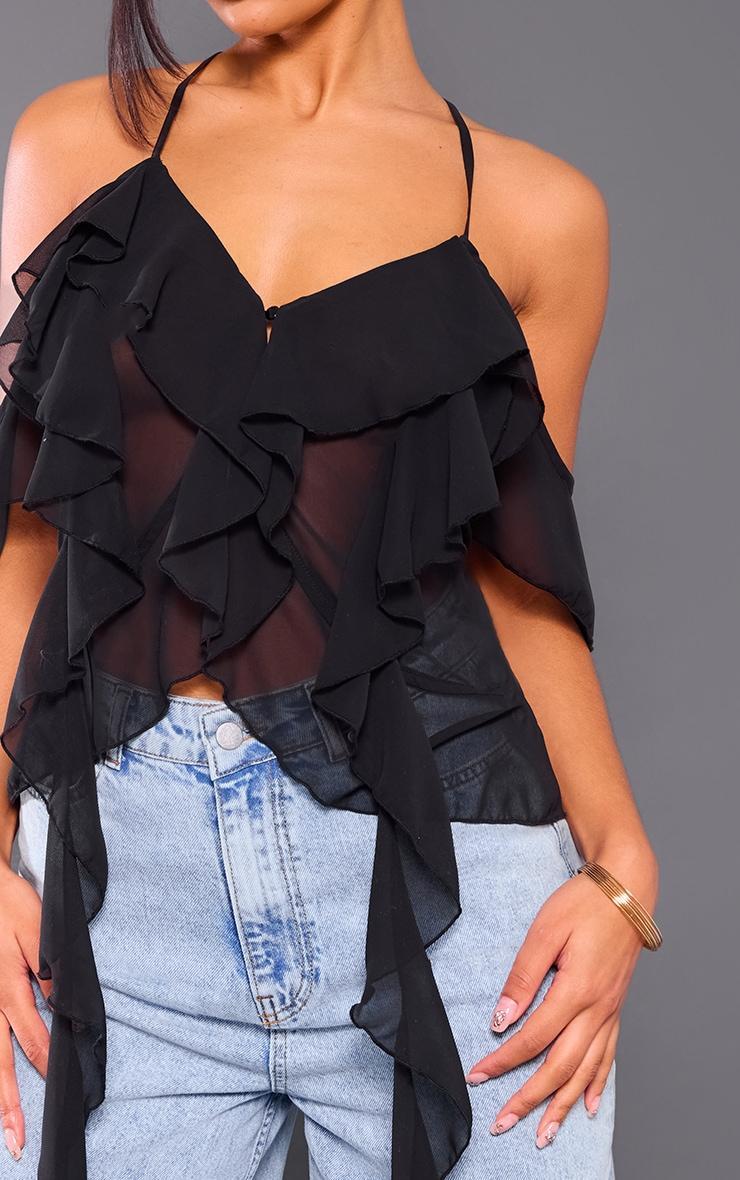 Black Cross Back Chiffon Ruffle Top Product Image