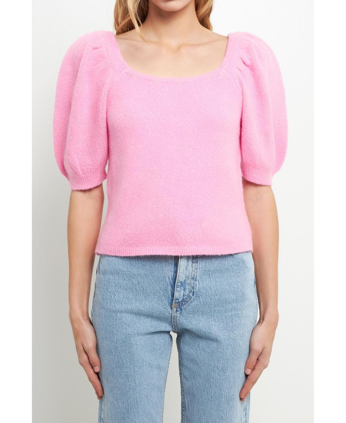 English Factory Womens Short Puff Sleeve Sweater Product Image