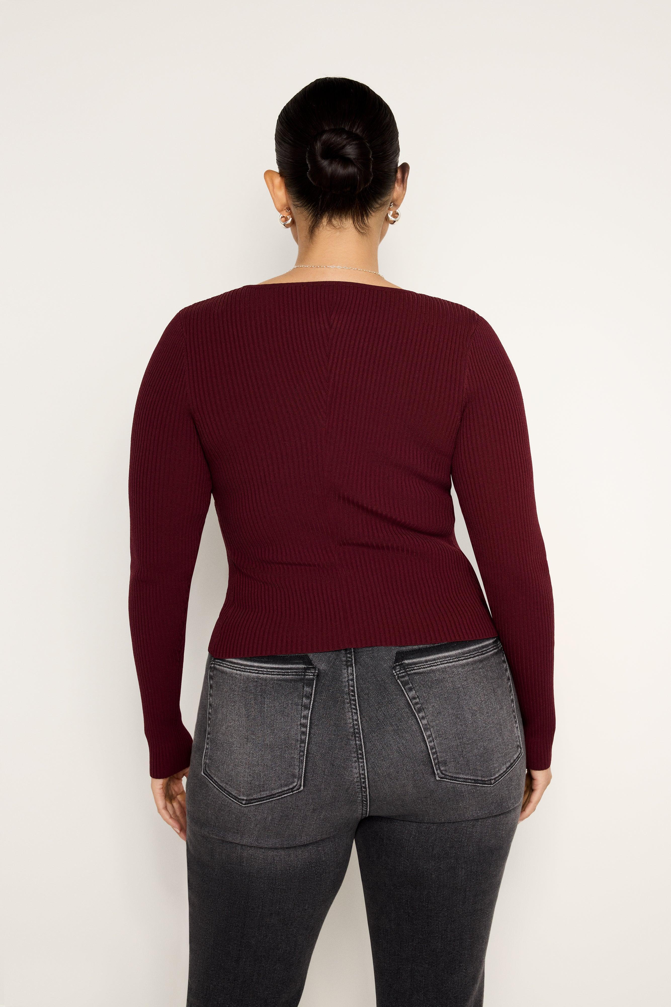 STRETCH RIB KNIT SWEATER | OXBLOOD002 Product Image