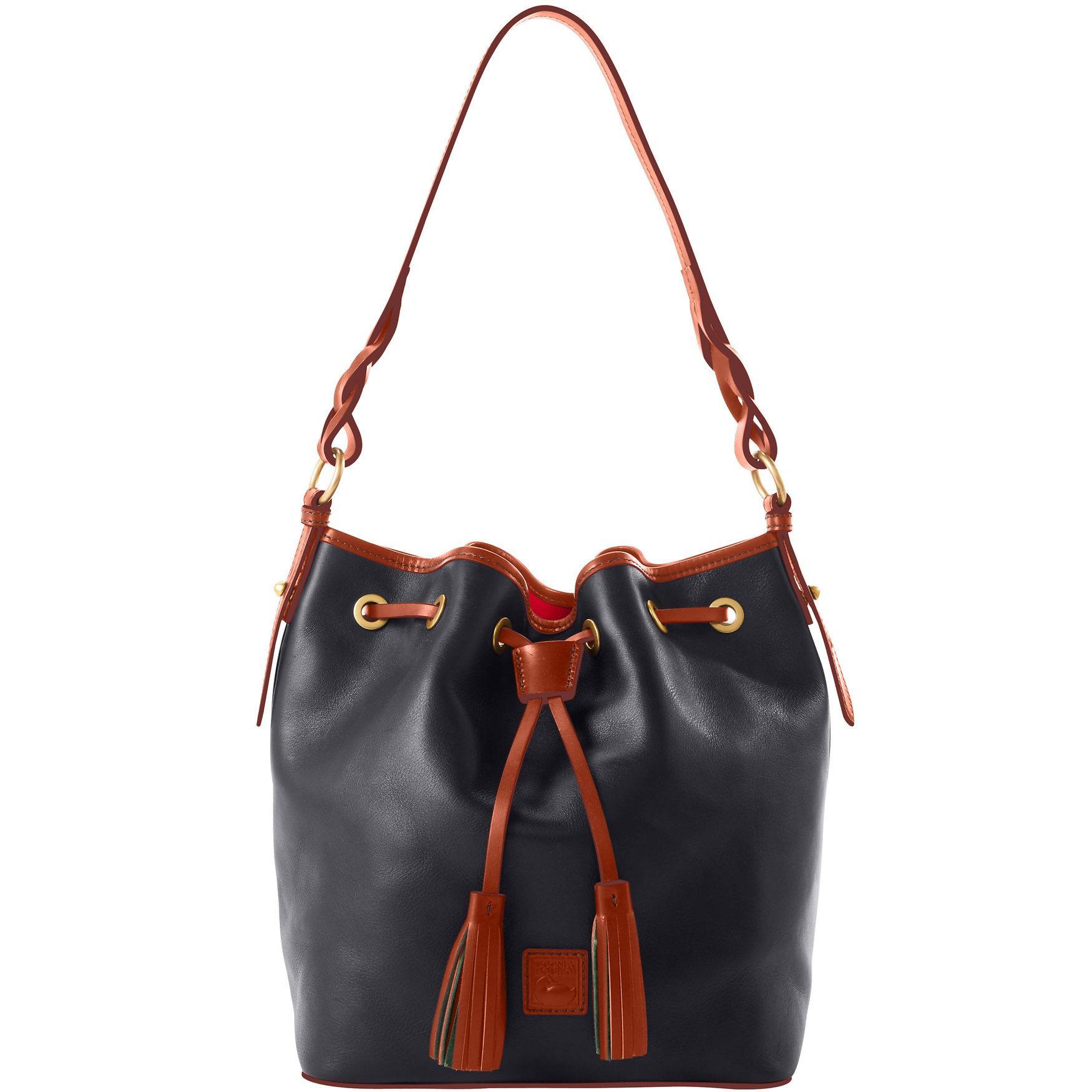 Dooney & Bourke Womens Florentine Tasha Drawstring Leather Shoulder Bag in Navy Tan Product Image