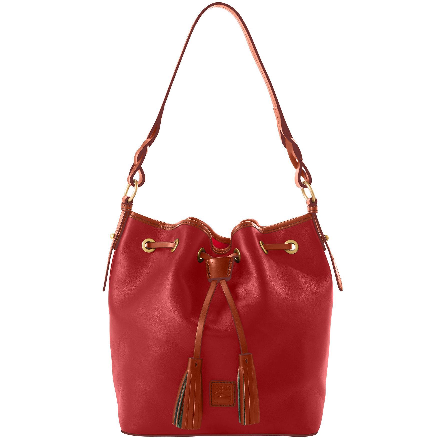 Dooney & Bourke Womens Florentine Tasha Drawstring Leather Shoulder Bag in Red Tan Product Image