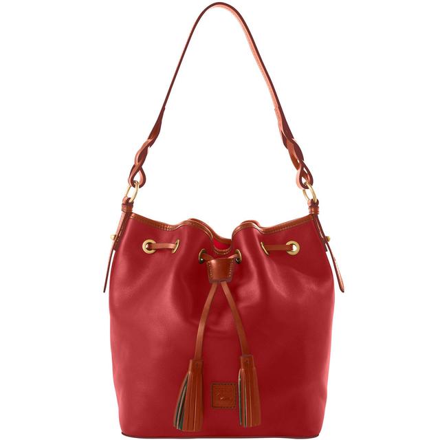 Dooney & Bourke Womens Florentine Tasha Drawstring Leather Shoulder Bag in Red Tan Product Image