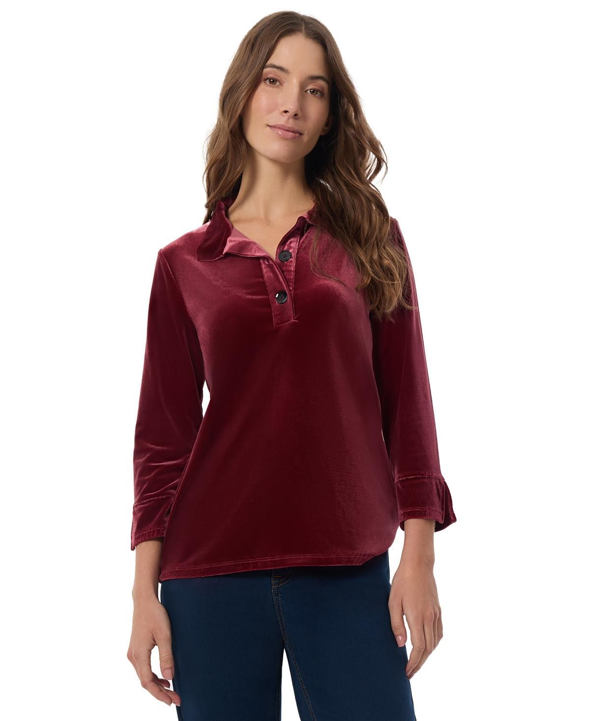 Jones New York Womens Stretch Velour 3/4 Sleeve Popover Collar Top Product Image