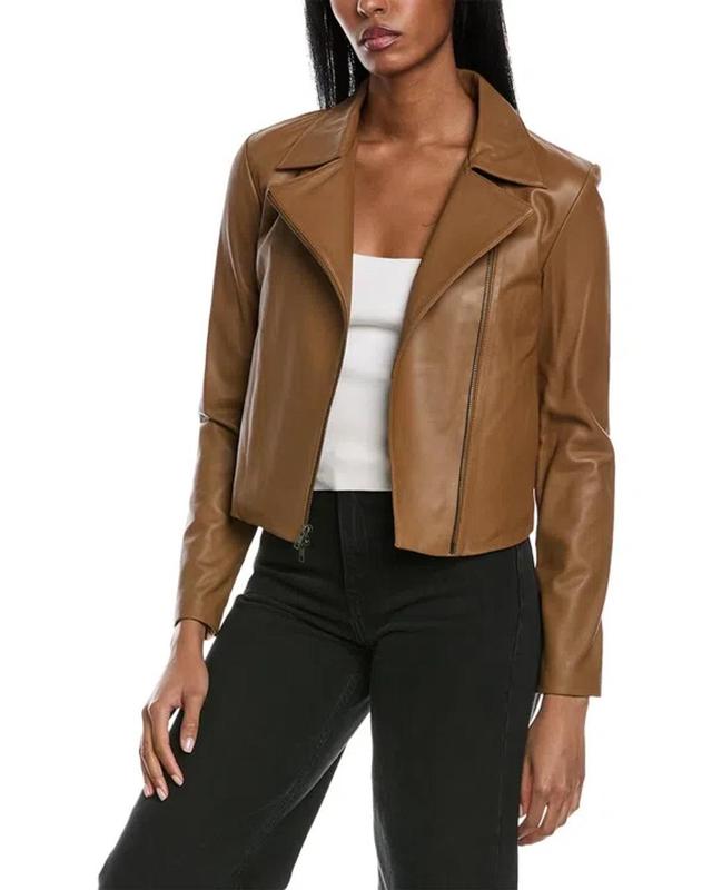 Classic Leather Zip Front Jacket In Brown Product Image