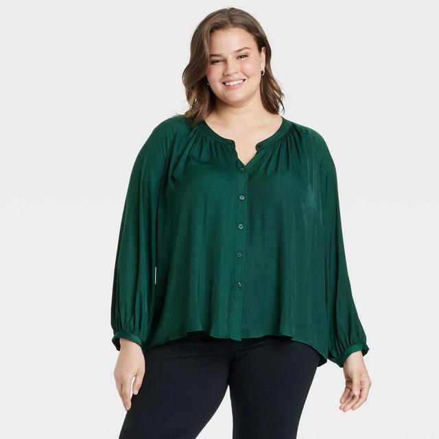 Womens Balloon Long Sleeve V-Neck Blouse - A New Day XXL Product Image