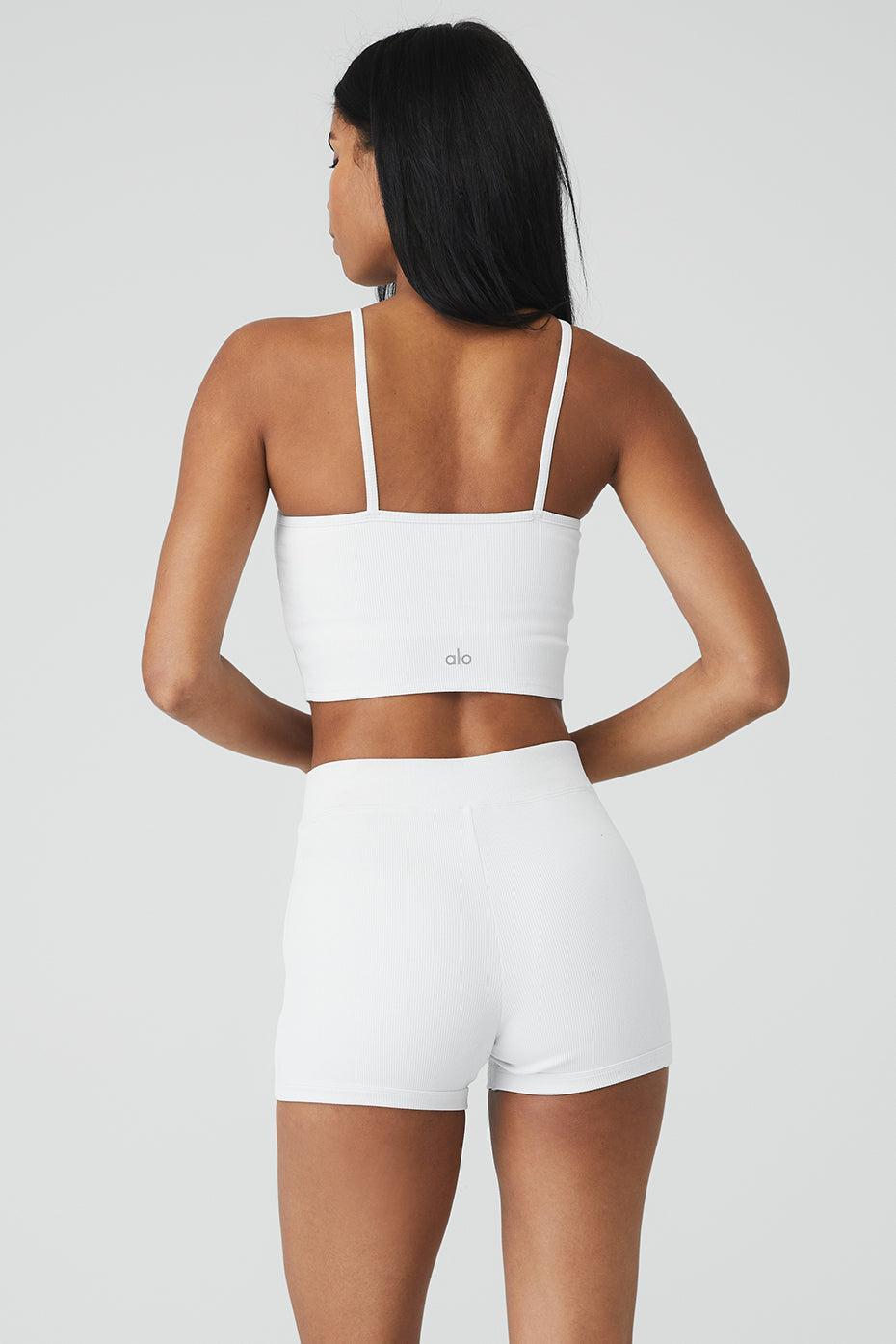 Goddess Ribbed Cross Crop Top - White Product Image