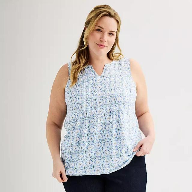 Plus Size Croft & Barrow Pintuck Sleeveless Shell Top, Womens Pink Folk Floral Product Image